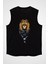 Karizmatik Gözlüklü Aslan Siyah Unisex Kolsuz Tişört Kesik Kol T-Shirt 1