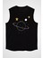 Satürn ve Uzay Siyah Unisex Kolsuz Tişört Kesik Kol T-Shirt 1