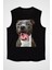 Sevimli Pitbull Siyah Unisex Kolsuz Tişört Kesik Kol T-Shirt 1