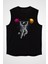Halterci Astronot Siyah Unisex Kolsuz Tişört Kesik Kol T-Shirt 1