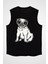 Güneş Gözlüklü Pug - Köpekler Siyah Unisex Kolsuz Tişört Kesik Kol T-Shirt 1