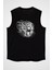Tasarım Aslan Siyah Unisex Kolsuz Tişört Kesik Kol T-Shirt 1