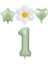 1 Yaş Su Yeşili Renk Rakam Yıldız Kalp ve Papatya Folyo Balon Seti 1
