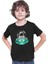 Uzay Gemisi Kullanan Astronot Siyah Unisex Çocuk Tişört T-Shirt 3