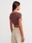30876 Kısa Kollu Crop Top-Kahve 2
