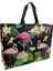 Siyah 27X32X10CM Moda Flamingo Baskı Alışveriş Çantası Kadın Katlanabilir Dokunmamış Kumaş Eko Çanta Seyahat Bakkal Katlanır Çanta Giyim Tote Çanta (Yurt Dışından) 3