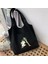 F 004 (Siyah) Kadın Moda Tote Çanta Öğrenci Omuz Çantası Mektup Ilk Adı Desen Baskı Bej Kanvas Tote Çanta Alışveriş Yeni Banliyö Çantası (Yurt Dışından) 4