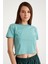 Mint Yeşil Crop T-Shirt Green Bisiklet Yaka Kadın Tişört Baby Tee 1