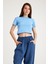 Light Blue Crop T-Shirt Açık Mavi Bisiklet Yaka Kadın Tişört Baby Tee 1