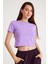 Lila Crop T-Shirt Kadın Bisiklet Yaka Tişört Baby Tee 1