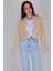 Kadın Bej Düğmeli Crop Blazer Ceket 3