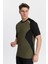 Erkek Sıfır Yaka Tişört Nefes Alan Kumaş Procool Spor Outdoor T-Shirt Haki-Siyah 3