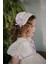 Krem Rengi Özel Tasarım Kız Çocuk Vintage Elbise Saç Aksesuarlı Kız Çocuk Abiye 5