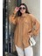 Kadın Taba Balon Kol, Pileli, Yırtmaçlı, Oversize, Keten Tunik Gömlek 1