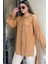 Kadın Taba Balon Kol, Pileli, Yırtmaçlı, Oversize, Keten Tunik Gömlek 2