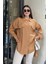 Kadın Taba Balon Kol, Pileli, Yırtmaçlı, Oversize, Keten Tunik Gömlek 3