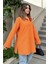 Kadın Turuncu Terikoton Kumaş, Yırtmaçlı, Rahat Uzun Gömlek 4