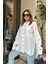 Kadın Beyaz Balon Kol, Pileli, Yırtmaçlı, Oversize, Keten Tunik Gömlek 4
