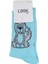 Look Socks Kedi Karakter Desenli Mavi Kolej Çorap 4