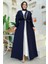 Kolları Fırfırlı Taş Detay Abayalı Takım 8484 Lacivert 1