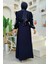 Kolları Fırfırlı Taş Detay Abayalı Takım 8484 Lacivert 2