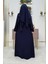 Bym Fashion Etek Kısmı Desenli Elbiseli Abaya Takım 8495 Lacivert 3