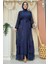 Bym Fashion Pulpayet Işlemeli Abaya ve Elbise Takım 8483 Lacivert 1