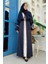 Taş Işleme Detaylı Kuşaklı Elbiseli Abaya Takım 3860 Lacivert 1