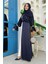 Taş Işleme Detaylı Kuşaklı Elbiseli Abaya Takım 3860 Lacivert 2