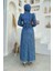 Dal Desenli Simli Tül Abiye Elbise 1140 Indigo 3