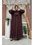 Bel Bilek Kısımları Taşlı Elbiseli Abaya Takım 8490 Kahverengi 1