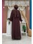 Bel Bilek Kısımları Taşlı Elbiseli Abaya Takım 8490 Kahverengi 3
