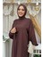 Bel Bilek Kısımları Taşlı Elbiseli Abaya Takım 8490 Kahverengi 4