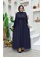 Bel Bilek Kısımları Taşlı Elbiseli Abaya Takım 8490 Lacivert 1
