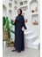 Bel Bilek Kısımları Taşlı Elbiseli Abaya Takım 8490 Lacivert 2