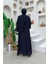Bel Bilek Kısımları Taşlı Elbiseli Abaya Takım 8490 Lacivert 3