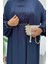 Bel Bilek Kısımları Taşlı Elbiseli Abaya Takım 8490 Lacivert 4