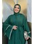 Taş Işlemeli Kat Detay Şallı Abaya 7883 Zümrüt 4