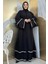 Taş Işlemeli Kat Detay Şallı Abaya 7883 Siyah 1