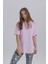 Pembe Kadın Papatya Kol Detay Asimetrik Kesim Bisiklet Yaka Örme T-Shirt 3