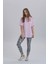 Pembe Kadın Papatya Kol Detay Asimetrik Kesim Bisiklet Yaka Örme T-Shirt 4