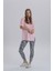 Pembe Kadın Breaking News Baskı Yandan Yırtmaçlı Bisiklet Yaka Örme T-Shirt 4