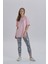 Pembe Kadın Breaking News Baskı Yandan Yırtmaçlı Bisiklet Yaka Örme T-Shirt 5