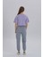 Lila Kadın Merci Baskı Bisiklet Yaka Oversize Crop T-Shirt 3