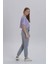 Lila Kadın Merci Baskı Bisiklet Yaka Oversize Crop T-Shirt 4