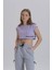 Lila Kadın Yan Baskı Detay Crop T-Shirt 1