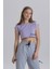Lila Kadın Yan Baskı Detay Crop T-Shirt 2