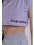 Lila Kadın Yan Baskı Detay Crop T-Shirt 3