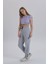 Lila Kadın Yan Baskı Detay Crop T-Shirt 5
