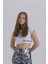 Beyaz Kadın Yan Baskı Detay Crop T-Shirt 1